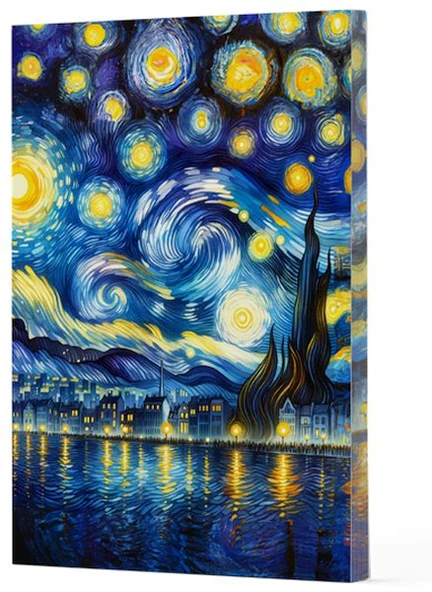 Van Gogh 7 - Yıldızlı Gece Çizgili Yan Boyamalı Defter ürün görseli 1