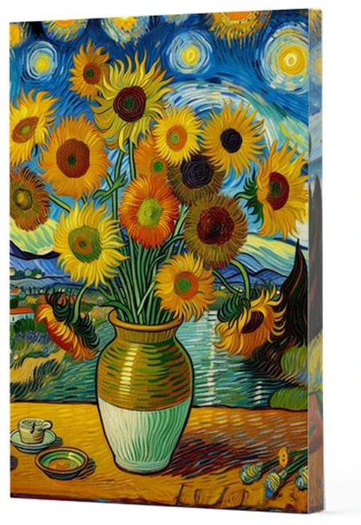 Van Gogh 10 - Ayçiçekleri Çizgili Yan Boyamalı Defter ürün görseli 1