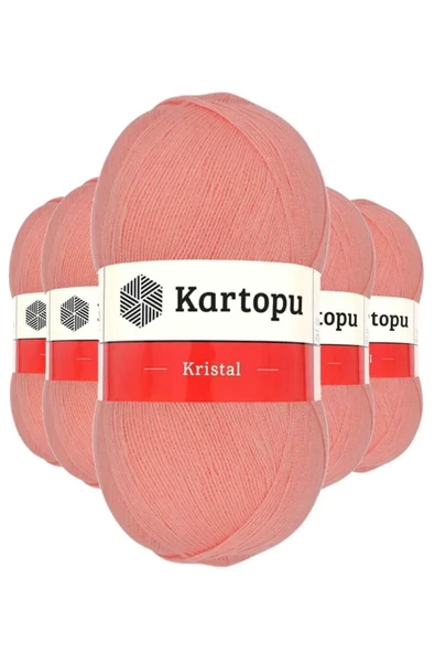 5 Adet Kristal Çift Katlı El Örgü Lif İpi Koyu Somon K1217 - kartopu mudanis ürün görseli 1