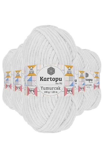 5 Adet Yumurcak Kadife El Örgü İpi Kar Beyaz K010 - kartopu mudanis ürün görseli 1