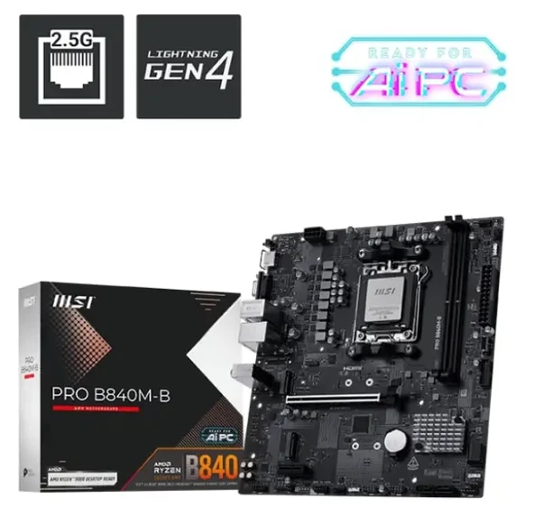 MSI PRO B840M-B DDR5 AMD B840 AM5 Soket DDR5 7200+(OC)MHz mATX Anakart ürün görseli 1