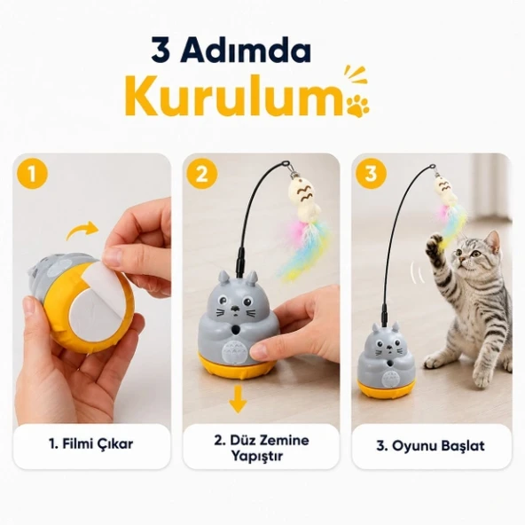 Kedi Şekilli Dönen Peluş Balıklı Olta Oyuncağı - Resim 2