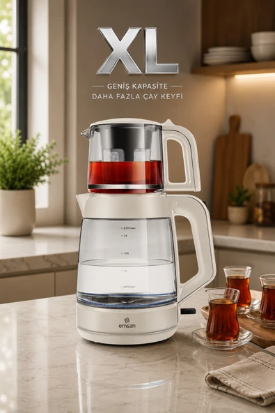 Emsan Glass Tea XL 2 in 1 Cam Çay Makinesi ve Kettle Starlight ürün görseli 1