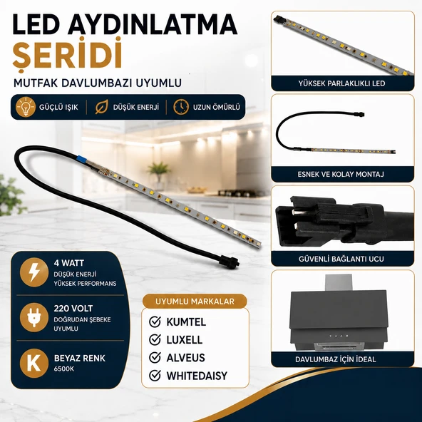 Davlumbaz Şerit Led Aydınlatma Lambası Beyaz Kumtel Alveus Whitedaisy Markalara Uyumlu ürün görseli 1