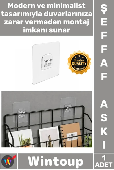 #Askı Mutfak Banyo Güçlü Askı Şeffaf Yapışkanlı Duvar Askısı Çift Kancalı Pratik Düzenleyici Askı ürün görseli 1