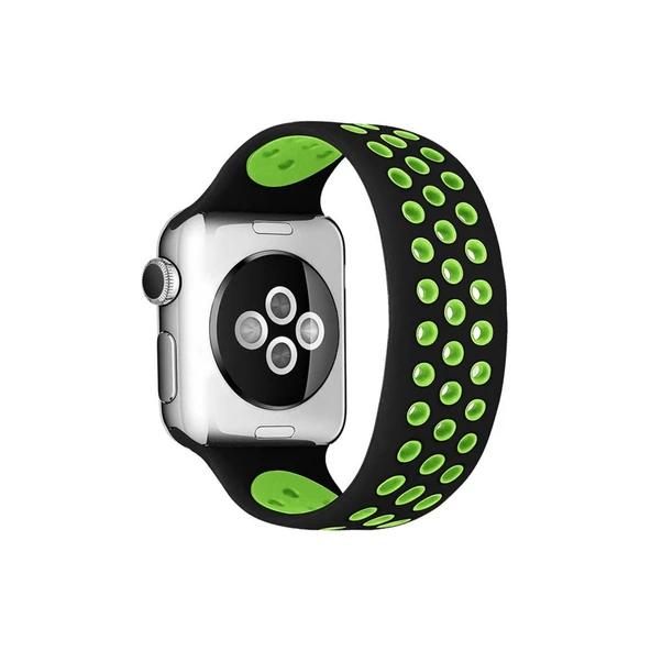 Apple Watch 42mm Ayarlı Delikli Silikon Kordon - Siyah-yeşil ürün görseli 1