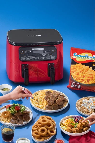 Air Pro Cook Duo Superfresh Kırmızısı 4+4 Litre 8 Kişilik ürün görseli 1
