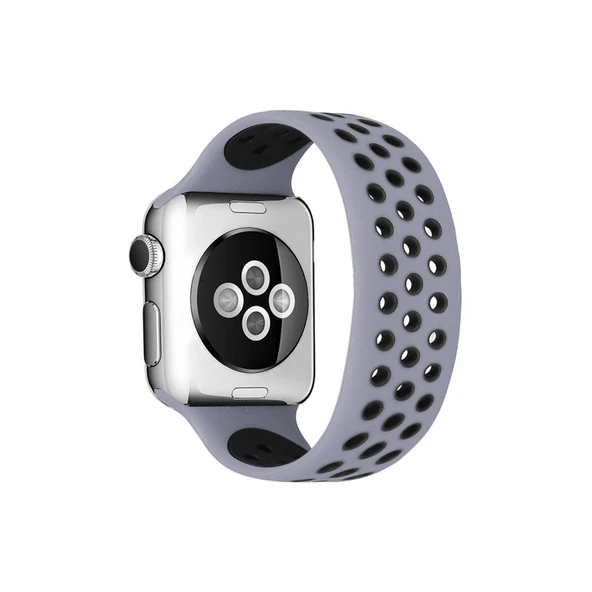 Apple Watch 42mm Ayarlı Delikli Silikon Kordon - Gri-siyah ürün görseli 1