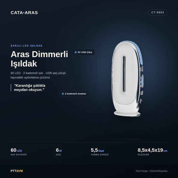 Cata Aras 60 Ledli Işıldak Ct-9953 Dimmerli ürün görseli 1