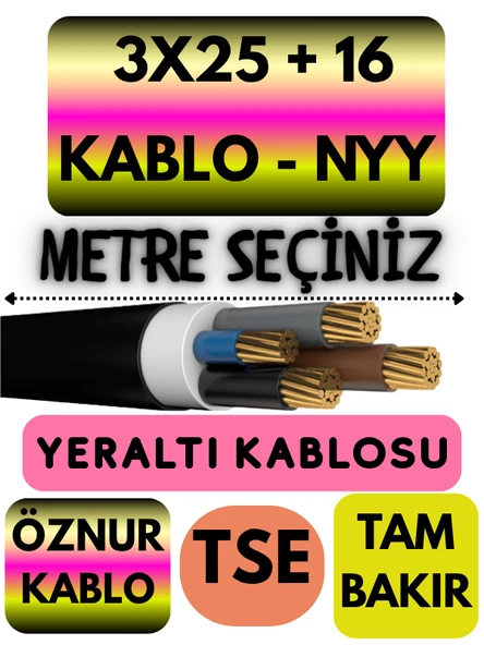 Öznur 3X25 + 16 NYY (Yeraltı Kablosu) Metre Seçenekli ürün görseli 1