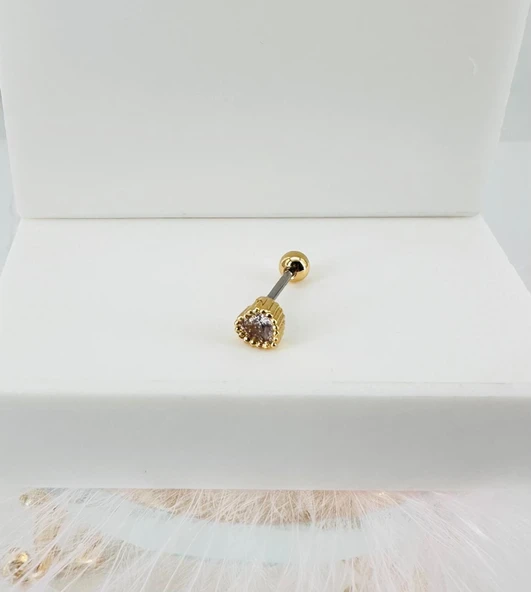 Zirkon Taşlı Uç Kısmı : Pirinç Kıkırdak Bar Uzunluğu : 6 Mm / Bar Kalınlığı 0.8 Mm / Top Boyu 3 Mm - Pt0029-1 ürün görseli 1