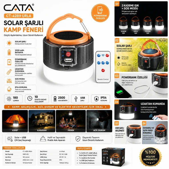 Cata Urla CT-4289 Güneş Enerjili Kamp Lambası ürün görseli 1