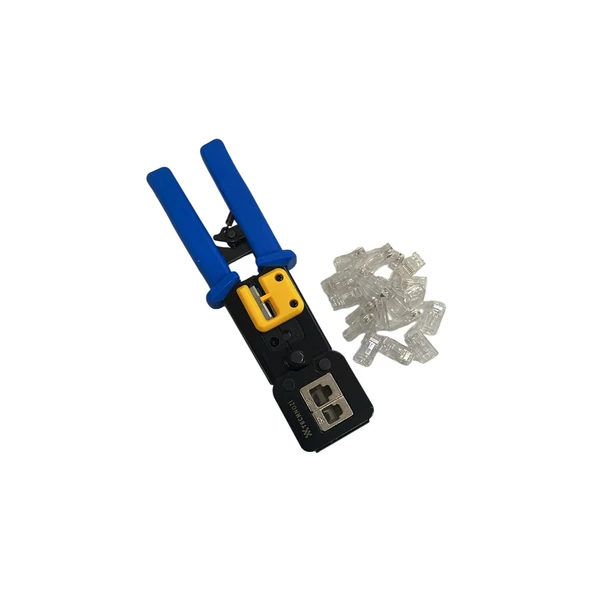 Technozi RJ45 RJ11 RJ12 Cat5 Cat6 Yeni Nesil Konnektör Kolay Sıkma Pensesi + 10 Delikli Jack ürün görseli 1