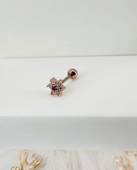 Rose Zirkon Taşlı Uç Kısmı : Pirinç Kıkırdak Bar Uzunluğu : 6 Mm / Bar Kalınlığı 0.8 Mm / Top Boyu 3 Mm - Pt0004-2 ürün görseli 1