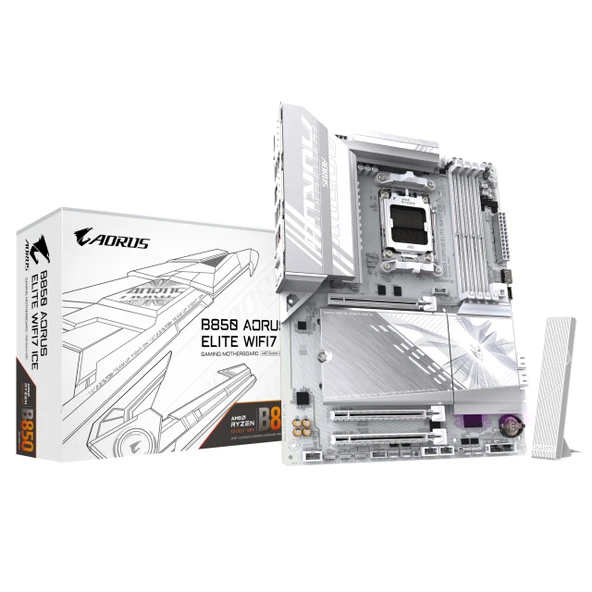 GIGABYTE B850 AORUS Elite WIFI7 Ice Anakart - AMD Ryzen 9000 Serisi CPU'lar, 14+2+2 fazlı dijital VRM, 8200MHz'e kadar DDR5 (OC), 1xPCIe 5.0 + 2xPCIe 4.0 M.2, 2.5 LAN, WiFi 7, USB 3.2 Gen 2x2 ürün görseli 1