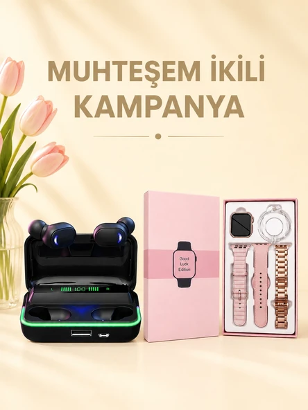 Kadınlara Özel Bileklik Hediyeli Akıllı Saat Ve Dijital Göstergeli Anc Özellikli Bluetooth Kulaklık ürün görseli 1