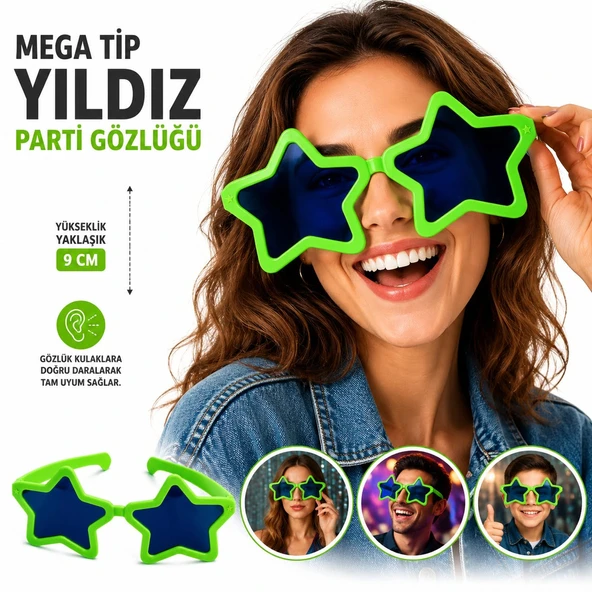 Mega Tip Yıldız Parti Gözlüğü Yeşil Renk ürün görseli 1