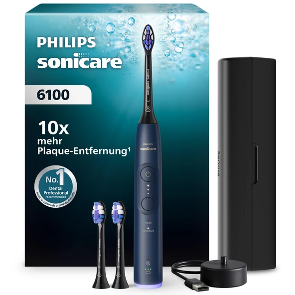 Philips Sonicare Series 6100 Elektrikli Diş Fırçası - Yeni Nesil Teknoloji, Basınç Sensörü, 6 Fırçalama Ayarı, SmarTimer, BrushPacer, 21 Günlük Çalışma Süresi, Seyahat Çantası, Lacivert, HX7403/07 ürün görseli 1