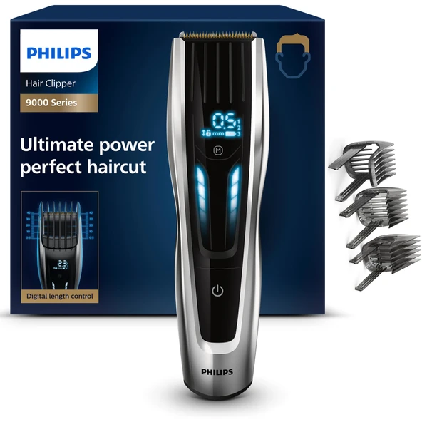 400 uzunluk ayarına, dayanıklı titanyum bıçaklara ve dijital dokunmatik kontrollere sahip Philips Series 9000 saç kesme makinesi (model HC9450/20) ürün görseli 1