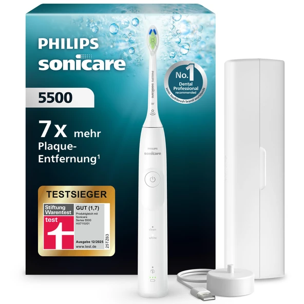 Philips Sonicare 5500 Elektrikli Diş Fırçası, 2 Fırçalama Moduna Sahip Sonic Diş Fırçası, Basınç Kontrolü, EasyStart, SmarTimer ve BrushPacer, Beyaz, Model HX7110/02 [Yeni Teknoloji] ürün görseli 1