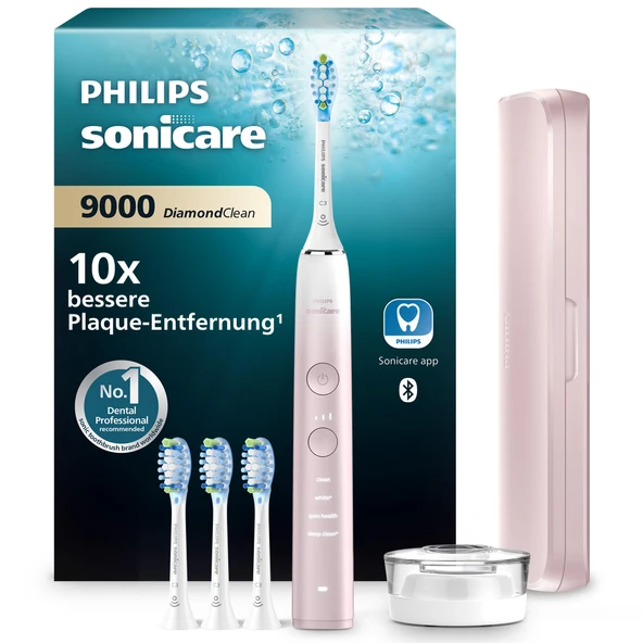 Philips Sonicare DiamondClean 9000 Elektrikli Diş Fırçası, Özel Sürüm - Sonic Diş Fırçası, Temizleyici Dişler, 4x C3 Premium Plak Savunması Fırça Başlıkları, Pembe (Model HX9911/79) ürün görseli 1