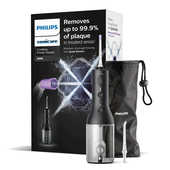 Philips Sonicare Kablosuz Power Flosser 3000 Oral Irrigator, Diş, Diş Etleri ve Diş Bakımı için Su Flosser, Siyah (Model HX3826/33) ürün görseli 1