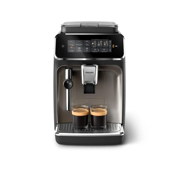 Philips 3300 Serisi tam otomatik kahve makinesi - 5 içecek, sezgisel dokunmatik ekran, klasik süt köpürtücü, SilentBrew, %100 seramik öğütücü, AquaClean filtre. Siyah krom (EP3326/90) ürün görseli 1