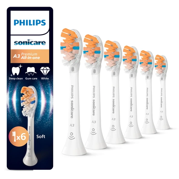 Philips Sonicare A3 Premium Hepsi Bir Arada, Orijinal Yedek Fırça Başlıkları, Beyaz, 6'lı Paket, HX9096/87 ürün görseli 1