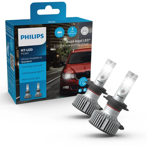 Philips Ultinon Pro6000 Sokak onaylı* standart H7-LED far ampulü, +%220 daha parlak ışık** ürün görseli 1