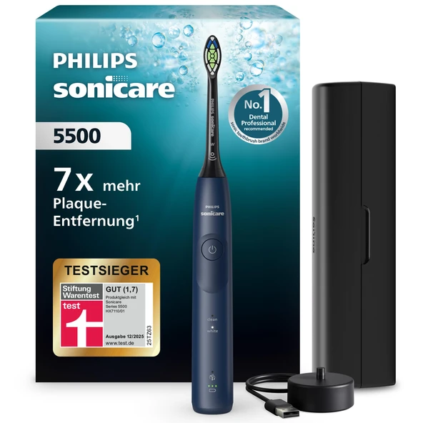 Philips Sonicare 5500 Elektrikli Diş Fırçası, 2 Fırçalama Moduna Sahip Sonic Diş Fırçası, Basınç Kontrolü, EasyStart, SmarTimer ve BrushPacer, Donanma, Model HX7113/01 [Yeni Teknoloji] ürün görseli 1