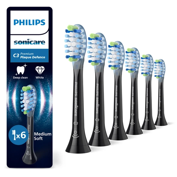 Philips Sonicare C3 Premium Plaque Defense, Orijinal Yedek Fırça Başlıkları, Siyah, 6'lı Paket, HX9046/88 ürün görseli 1