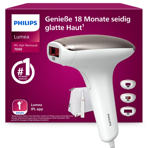 Philips Lumea IPL 7000 Serisi - Vücut ve yüz için 3 aparatla 18 aya kadar ipeksi pürüzsüzlükte bir cilt¹ sağlayan IPL epilasyon cihazları, lazer epilasyona alternatif (BRI923/00) ürün görseli 1