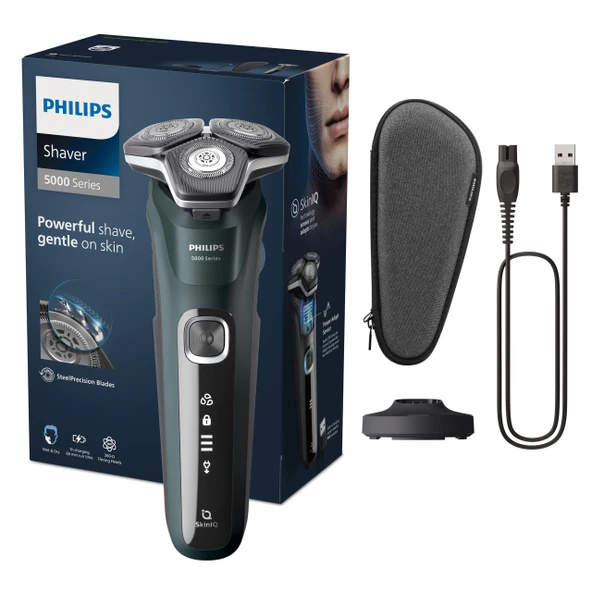 Philips Shaver Series 5000 - Erkekler için Katlanır Düzeltici, Şarj İstasyonu ve Seyahat Çantasıyla Elektrikli Islak ve Kuru Tıraş Makinesi (Model S5884/35) ürün görseli 1