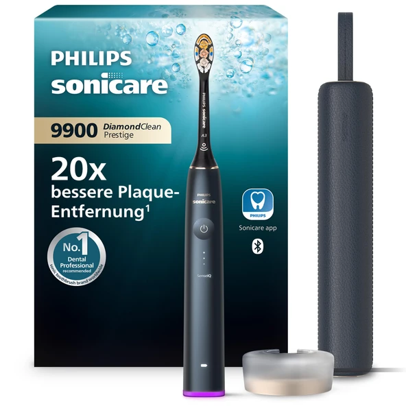Philips Sonicare DiamondClean Prestige 9900 elektrikli diş fırçası - SenseIQ'lu sonik diş fırçası, A3 premium hepsi bir arada fırça başlığı ve gece mavisi şarj kutusu (model HX9992/12) ürün görseli 1