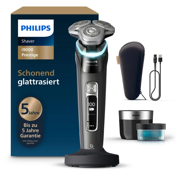 Philips Shaver i9000 Prestige, Erkekler için Elektrikli Islak ve Kuru Tıraş Makinesi, Entegre Düzeltici, Siyah, Basınç Sensörü, Temizleme İstasyonu, Şarj İstasyonu ve Seyahat Çantası (Model XP9207/30) ürün görseli 1