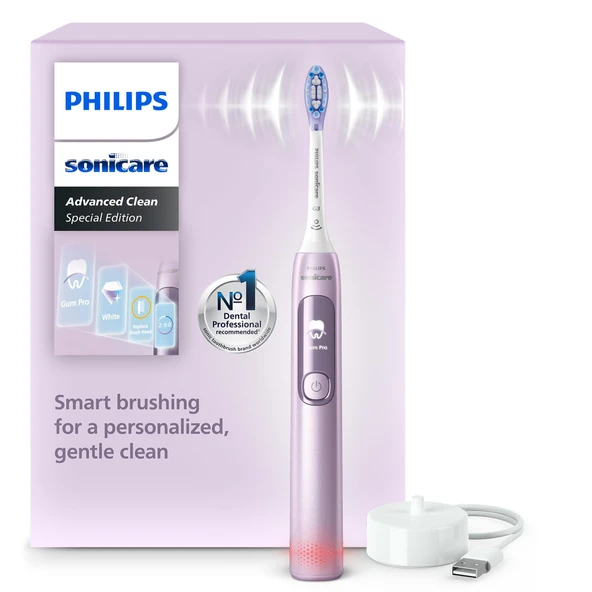 Philips Sonicare AdvancedClean Sınırlı Üretim Elektrikli Diş Fırçası - Akıllı Ekran, Basınç Sensörü, Fırça Başlığı Değiştirme Hatırlatıcısı, 5 Fırçalama Modu ve SmarTimer, Pembe, Model HX3792/12 ürün görseli 1