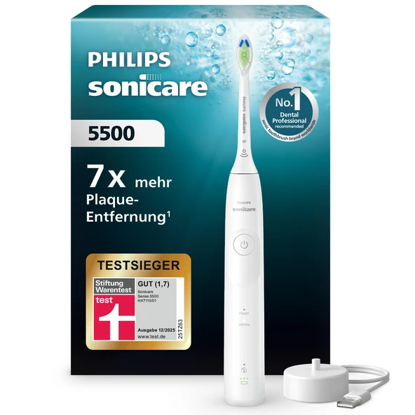 Philips Sonicare 5500 Elektrikli Diş Fırçası, 1 Yoğunluk Seviyeli Sonic Diş Fırçası, Basınç Kontrolü, EasyStart, SmarTimer ve BrushPacer, Beyaz, Model HX7110/01 [Yeni Teknoloji] ürün görseli 1