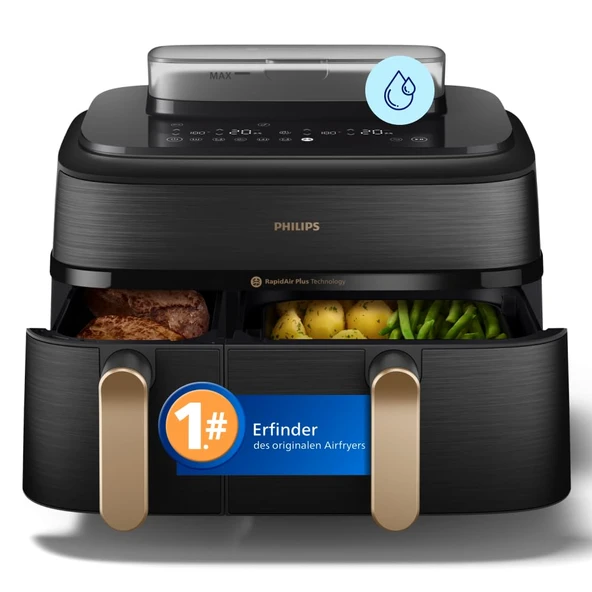Philips Steam Airfryer 5000 Serisi Çift Sepetli Sıcak Hava Fritözü, Buhar Fonksiyonlu ve 2 Sepet - Steam, Airfry, SteamFry, 9L (3L+6L), RapidAir Plus, Otomatik Buharlı Temizleme (NA552/00) ürün görseli 1