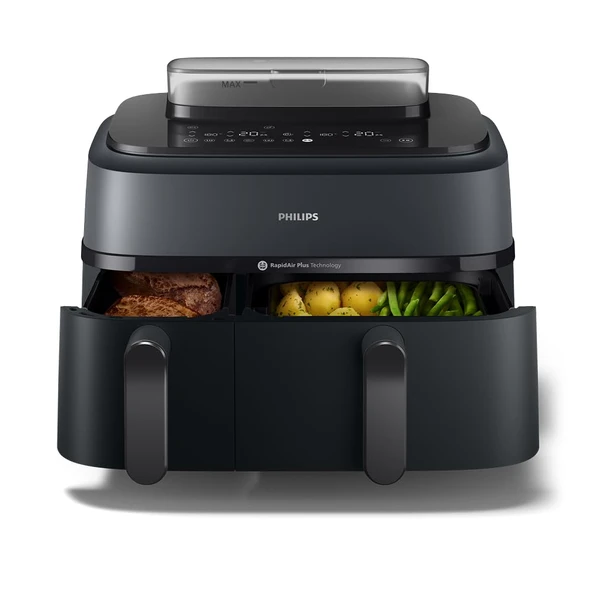 Philips Steam Airfryer 5000 Serisi Çift Sepetli Sıcak Hava Fritözü, Buhar Fonksiyonlu ve 2 Sepet - Steam, Airfry, SteamFry, 9L (3L+6L), RapidAir Plus, Otomatik Buharlı Temizleme (NA550/00) ürün görseli 1