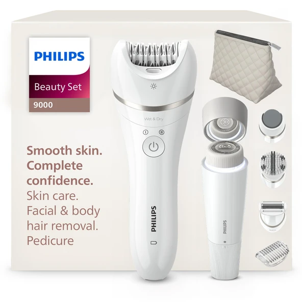 Philips Güzellik Seti Serisi 9000 - Vücut, Yüz ve Ayaklar için Hepsi Bir Arada, Kablosuz Epilatör, Islak ve Kuru, 6 Aksesuarlı, Model BRE770/92 ürün görseli 1