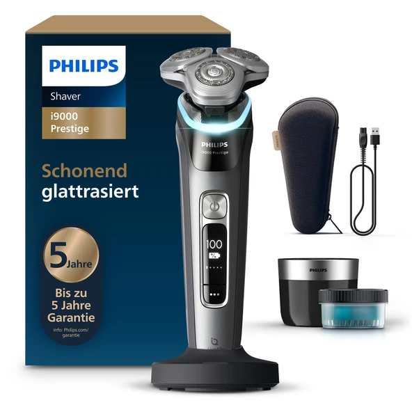Philips Shaver i9000 Prestige, Erkekler için Islak ve Kuru Tıraş Makinesi, Entegre Düzeltici, Koyu Gri, Basınç Sensörü, Temizleme İstasyonu, Şarj İstasyonu ve Seyahat Çantasıyla (Model XP9202/30) ürün görseli 1
