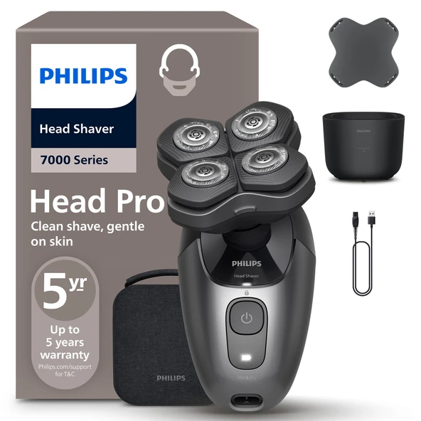Philips Head Shaver Pro Series 7000 - erkekler ve kadınlar için elektrikli kel tıraş makinesi, 360 derece esnek tıraş başlığı ve ComfortCut bıçaklar, yakın tıraş, cilde nazik, model HS7980/15 ürün görseli 1
