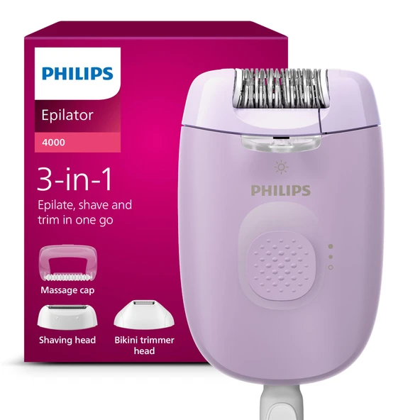 Philips Epilatör Serisi 4000, vücut ve bikini bölgesi için kablolu epilatör, tıraş ve düzeltme, kadınlar için tüy alma makinesi, model BRE257/00 ürün görseli 1