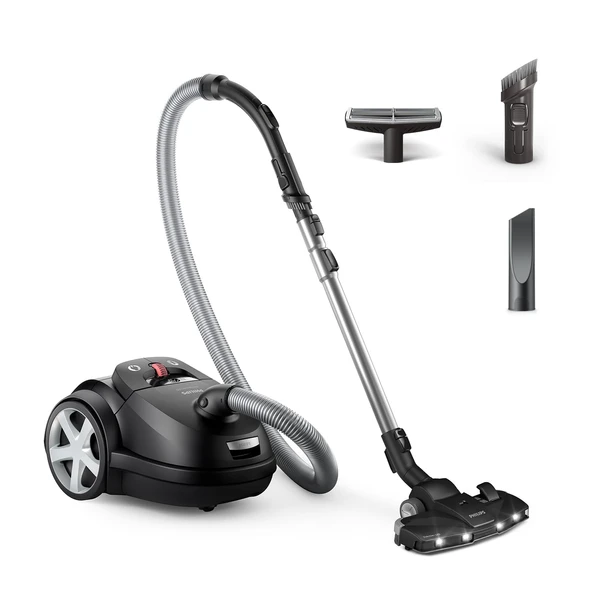 Philips 8000-Serisi Torbalı Elektrikli Süpürge Performer LED - 900 W Motor, TriActive+ LED Nozul, HEPA, 12 m, Dayanıklı Çantalar, Koyu Siyah (XD8122/10) ürün görseli 1