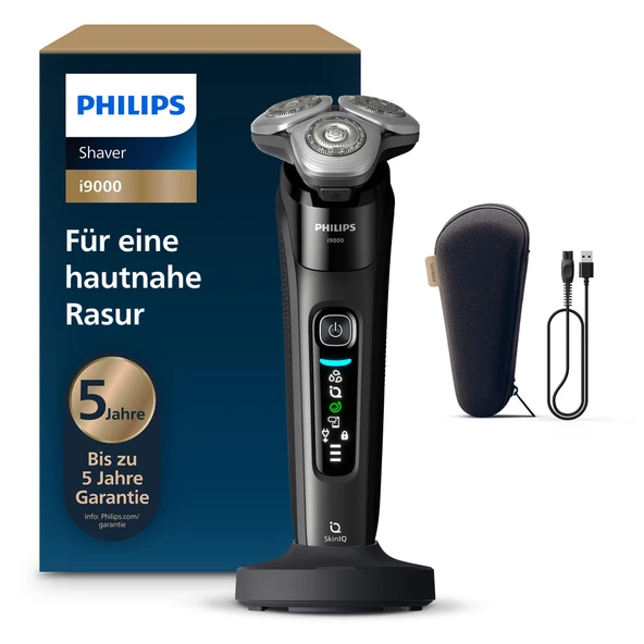 Philips Shaver i9000, Erkekler için Entegre Düzelticili Elektrikli Islak ve Kuru Tıraş Makinesi, Siyah, Şarj İstasyonu ve Seyahat Çantası (Model X9000/10) ürün görseli 1