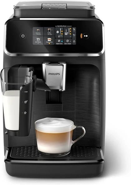 Philips 2300 Serisi tam otomatik kahve makinesi - 4 içecek, modern renkli dokunmatik ekran, LatteGo süt sistemi, SilentBrew, %100 seramik öğütücü, AquaClean filtre, mat siyah (EP2330/10) ürün görseli 1