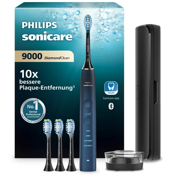 Philips Sonicare DiamondClean Elektrikli Diş Fırçası 9000 Serisi - Sonic Diş Fırçası, 4x C3 Premium Plak Savunma Fırça Başlıkları ile Temizleyici Dişler ve Ağız Bakımı, Akuamarin (Model HX9911/89) ürün görseli 1