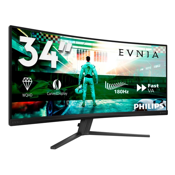Philips Evnia 34M2C3500L 34 inç kavisli, UW-QHD oyun monitörü, 180 Hz, Hızlı VA paneli, 1 ms GtG, Adaptive Sync, HDR10, FreeSync Premium (3440x1440 HDMI 2X 2.0) koyu gri ürün görseli 1
