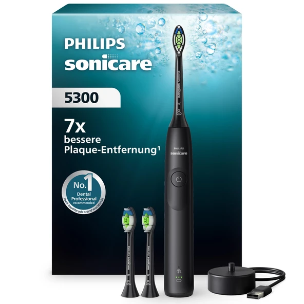 Philips Sonicare 5300 Elektrikli Diş Fırçası, 2 Yoğunluk Seviyeli Sonic Diş Fırçası, Basınç Kontrolü, EasyStart, Smartimer ve BrushPacer, Siyah, Model HX7101/04 [Yeni Teknoloji] ürün görseli 1