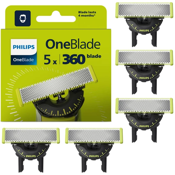 Philips OneBlade Original 360 bıçaklar, tüm OneBlade ve Pro modellerine uygundur, orijinal Philips, 5'li paket (model QP450/50) ürün görseli 1